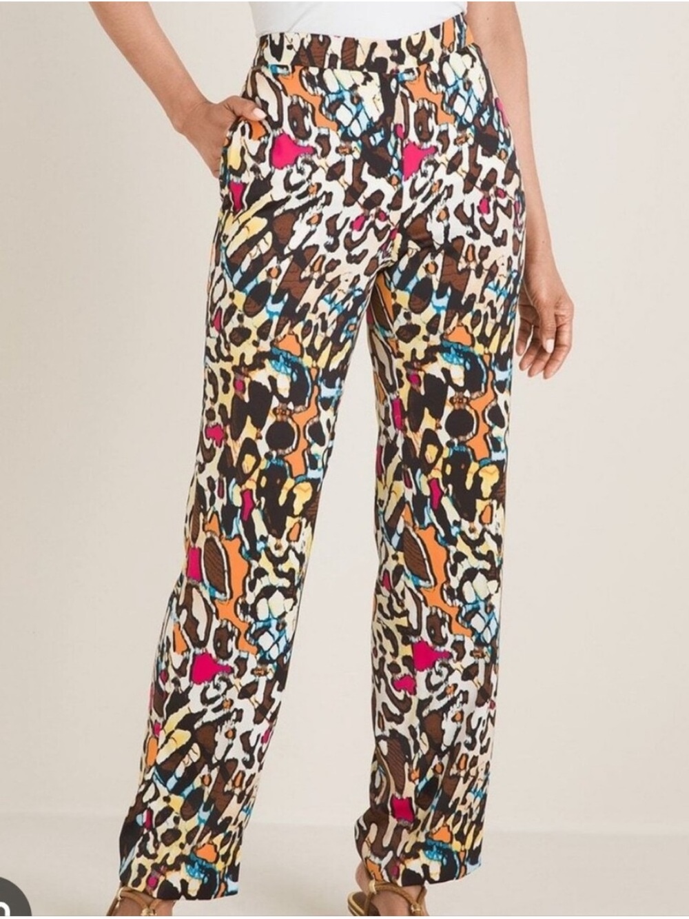NWT Chico’s Silky Bright Animal Print Wide Leg Pull-On Pants Size 00 (US XS(2)